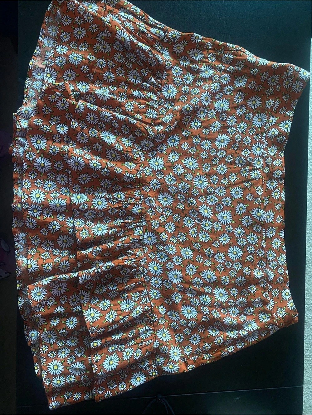 Forever 21 Floral Mini Skirt Orange background with daisies